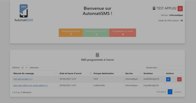 Capture d'écran du projet AutomatiSMS